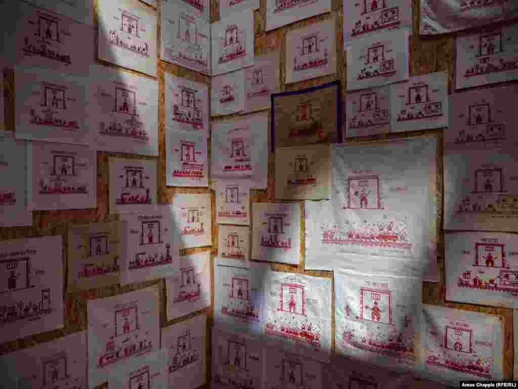 Bazlova has previously expressed misgivings about making art based on the hundreds of political prisoners in Belarus. She says she became determined to continue with the cross-stitch project after a conversation with the wife of one prisoner who told her, "the more we talk about them, the safer they are."
