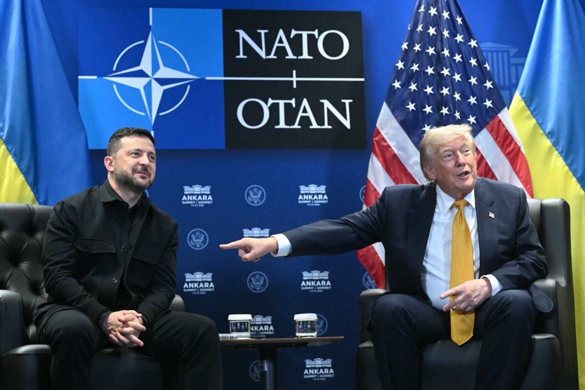 President of Ukraine Volodymyr Zelensky meets with US President Donald Trump on the sidelines of the NATO summit at the Bestepe Presidential Complex in Ankara, 8 July 2026.