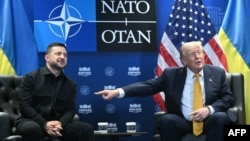 Президент Украины Владимир Зеленский (слева) и президент США Дональд Трамп на полях саммита НАТО в Анкаре 8 июля 2026 года