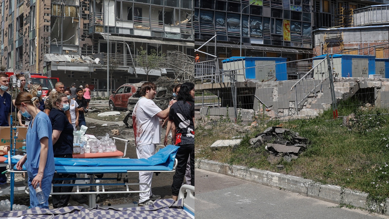 Blocul principal al spitalului „Ohmatdit”, avariat în urma bombardamentelor - în ziua atacului și un an mai târziu. Reconstrucția instituției medicale a început în iunie 2025. Lucrările sunt finanțate exclusiv din fonduri caritabile, colectate exclusiv în aceste scopuri. Este prevăzută și o finanțare suplimentară din partea statului, dar numai în caz de necesitate. Potrivit ministrului Sănătății din Ucraina, Viktor Lișko, în prezent, Ministerul Sănătății nu consideră necesară alocarea de fonduri din bugetul de stat.