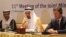 Saudi Energy Minister Khalid al-Falih (Center), Russian Energy Minister Alexander Novak (Right), and UAE's Energy Minister Suhail Mohammed Faraj al-Mazroui (Left) attend during a meeting of their Joint Ministerial Monitoring Committee in the Emira