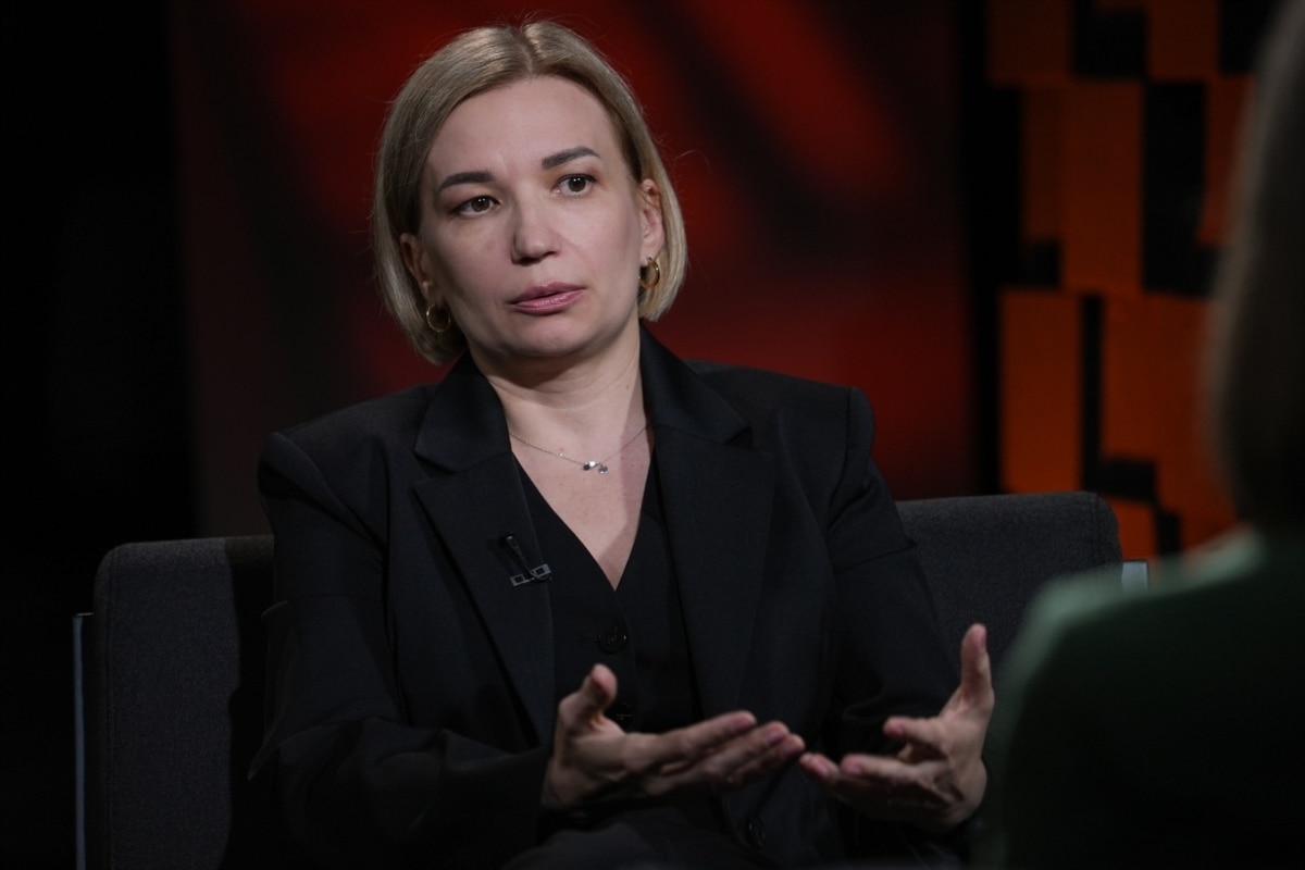 Olha Aivazovska, chair of the board of the Civil Network Opora, during an interview with Radio Free Europe/Radio Liberty in Kyiv on August 20, 2026.