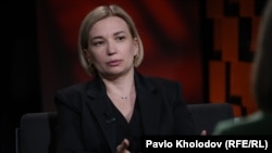 Ольга Айвазовська, голова правління Громадянської мережі «Опора», під час інтерв’ю Радіо Свобода. Київ, 20 серпня 2026 року