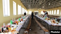 Armenia - Forensic experts inspect a dining hall in the village of Shamiram where four men were killed and seven others wounded, 1Aug2017.