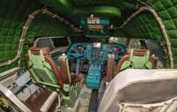 The cockpit of the vessel: the ekranoplan required a crew of 15 when it was operational.