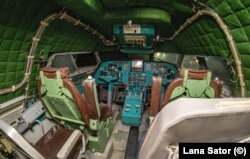 The cockpit of the vessel: the ekranoplan required a crew of 15 when it was operational.