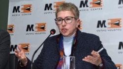 Larisa Minasian, executive director of Open Society Foundations-Armenia, speaks at a news conference in Yerevan, January 29, 2020.