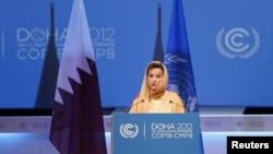 Christiana Figueres, executive secretary of the United Nations Framework Convention on Climate Change, speaks at the opening session of the UN Climate Change Conference in Doha on November 26.