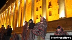 Georgian opposition activists in the center of Tbilisi on April 9