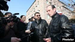 Armenia -- Workers of Electricity Networks of Armenia protest against pension reform, Yerevan, 13 February, 2014.