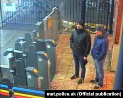 A CCTV image issued by London's Metropolitan police showing Ruslan Boshirov and Alexander Petrov at Salisbury train station.
