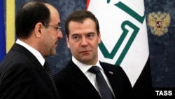 Russian Prime Minister Dmitry Medvedev and his Iraqi counterpart Nuri al-Maliki helds talks in Moscow on October 9.