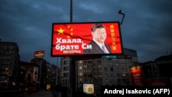 A photo of a billboard taken in April 2020 in Belgrade, Serbia, depicting Chinese leader Xi Jinping with the words, "Thanks, Brother Xi."