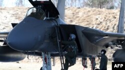 Un avion F15C al forţelor NATO în Lituania, 1 aprilie 2014 