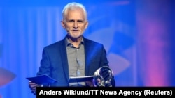 Ales Byalyatski receives the 2020 Right Livelihood Award at the digital award ceremony in Stockholm in December 2020.