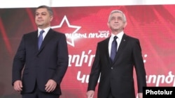 Armenia -- Former NSS chief Artur Vanetsian (L) and former President Serzh Sarkisian at the official ceremony of the establishment of their Pativ Unem alliance, May 15, 2021.