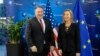 U.S. Secretary of State Mike Pompeo (L) is welcomed by European Union Foreign Policy Chief Federica Mogherini ahead of their meeting in Brussels, February 15, 2019