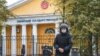 Russian police officers on patrol at Perm State University, where a deadly shooting rampage took place on September 20. 