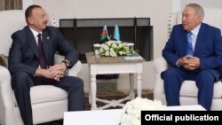 Turkey - Presidents Ilham Aliyev (L) of Azerbaijan and Nursultan Nazarbaev of Kazakhstan meet in Bodrum, 4Jun2014.