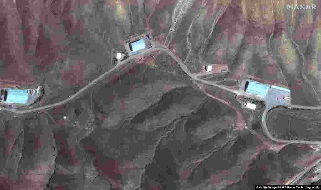 The Tabriz missile base was also targeted last year by Israeli air strikes. The satellite image on the left shows storage buildings on May 29, 2025, and the image on the right was taken on July 17, 2025.