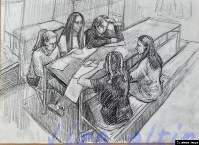 Жизнь заключённых центра в Сахарове. Февраль 2021 года. Рисунок передан в редакцию на условиях анонимности