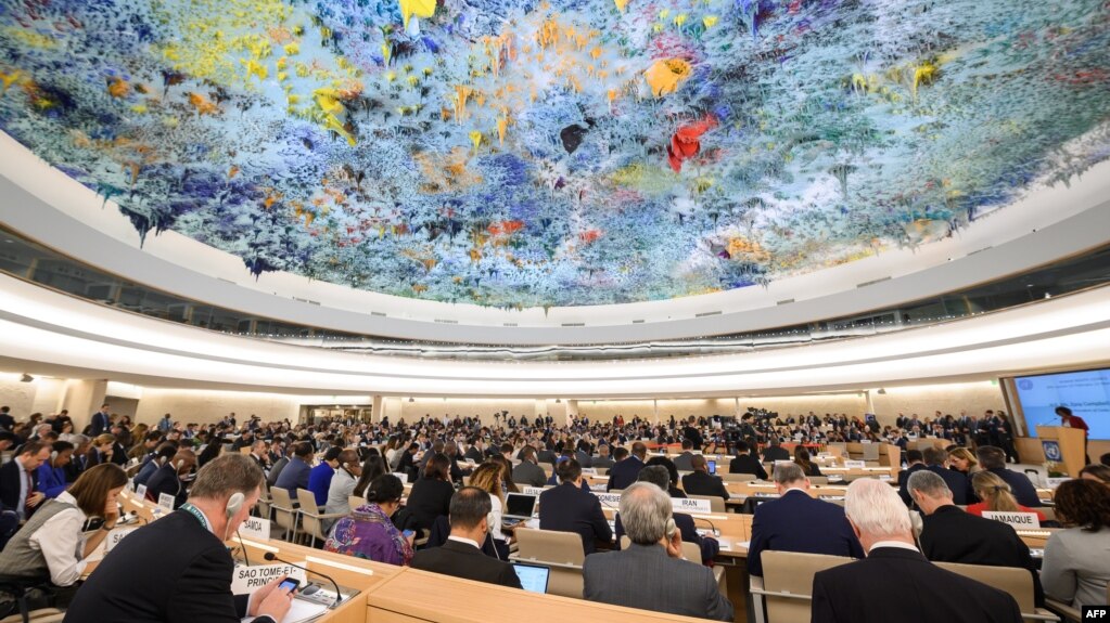 Delegates attend the opening day of the 40th session of the United Nations (UN) Human Rights Council on February 25, 2019 in Geneva. (Photo by Fabrice COFFRINI / AFP)