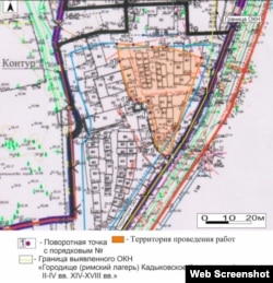 Мапа проведення археологічних робіт на городищі Кадиковське в Балаклаві. Скриншот сторінки акта російської ДІКЕ