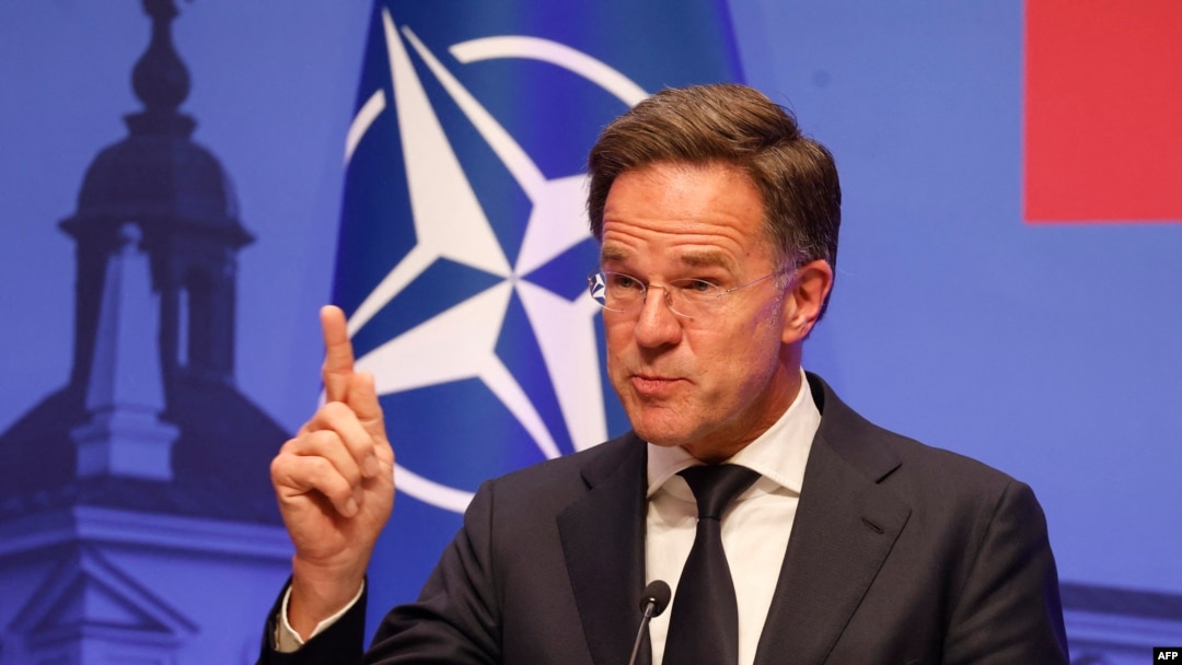 NATO Secretary General Mark Rutte delivers a joint press conference during a summit with the leaders of NATO's eastern and Nordic members (B9 and Nordic countries) on June 2, 2025 in Vilnius, Lithuania. (Photo by Petras Malukas / AFP)