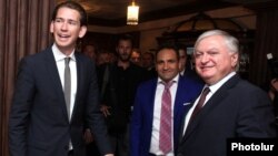 Armenia - Foreign Minister Edward Nalbandian and his visiting Austrian counterpart Sebatsian Kurz (L) inaugurate the Austrian Development Agency (ADA) office in Yerevan, 8Sep2014.