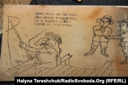 Карикатура, знайдена в архіві документів ОУН. На ній зображено Сталіна у вигляді чорта і підпис: «Каже Федь до Богдана / Наш вождь зажурився, / Бо у партію рабів / Ніхто не зловився»