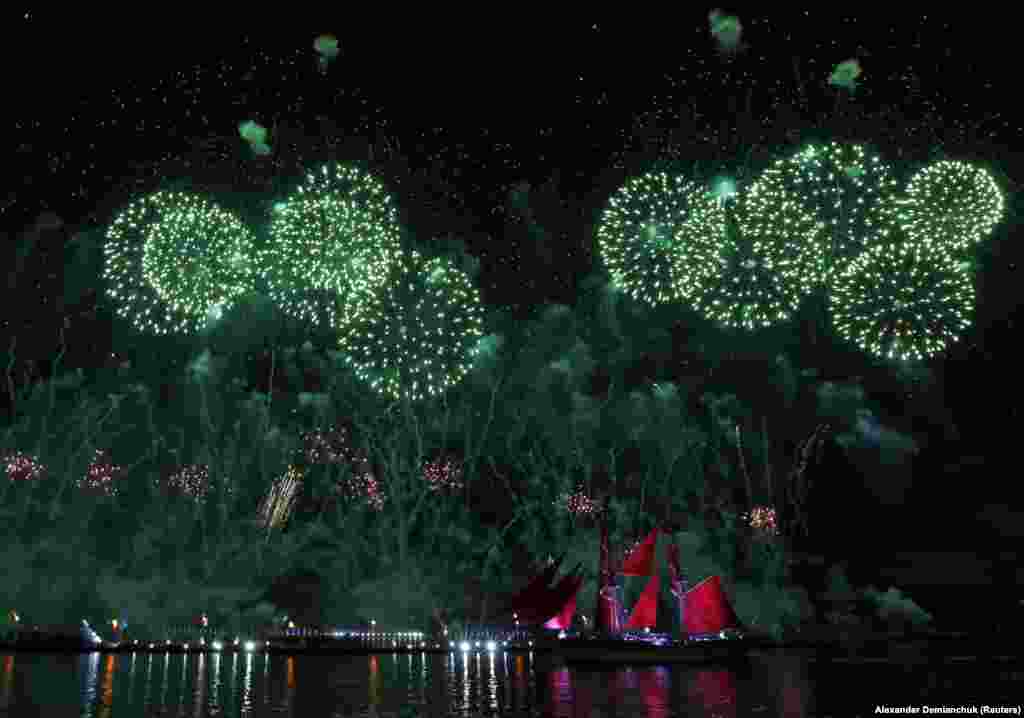 Fireworks light up the sky over St. Petersburg. (Reuters/Alexander Demianchuk)