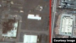 A satellite image showing a building at Natanz enrichment facility before (R) and after a July 2, 2020 incident.