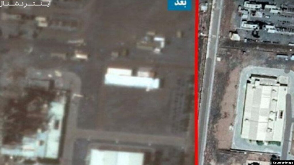 A satellite image showing a building at Natanz enrichment facility before (R) and after a July 2, 2020 incident. Courtesy: Iran International TV