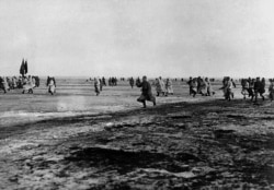 Red Army troops charge across the frozen Gulf of Finland to attack sailors of Kronstadt, near today’s St. Petersburg, in March 1921.