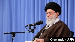 Iranian Supreme Leader Ayatollah Ali Khamenei speaks during a meeting with clerics in Tehran on November 17.