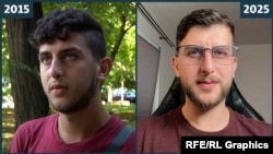 Majedeldin Abdulhai in Belgrade, Serbia, in 2015 and in a recent photo at home in Germany