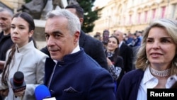 Calin Georgescu and his wife Cristela in Bucharest, March 7, 2025.