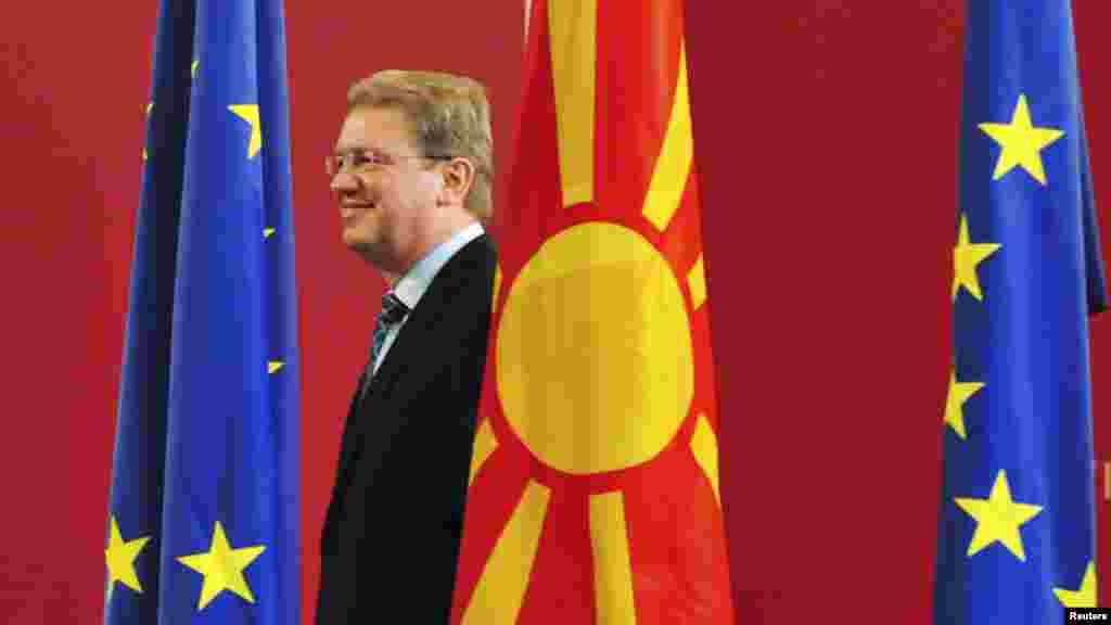 Makedonija - Europski komesar za proširenje, Stefan Fuele, posjetio je Skopje, 15.03.2012. Foto: Reuters / Ognen Teofilovski