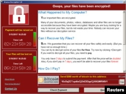Скриншот компьютера, зараженного вирусом WannaCry.