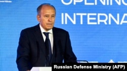 RUSSIA -- Federal Security Service (FSB) director Aleksandr Bortnikov delivers a speech at the Moscow Conference on International Security in Moscow, June 23, 2021.