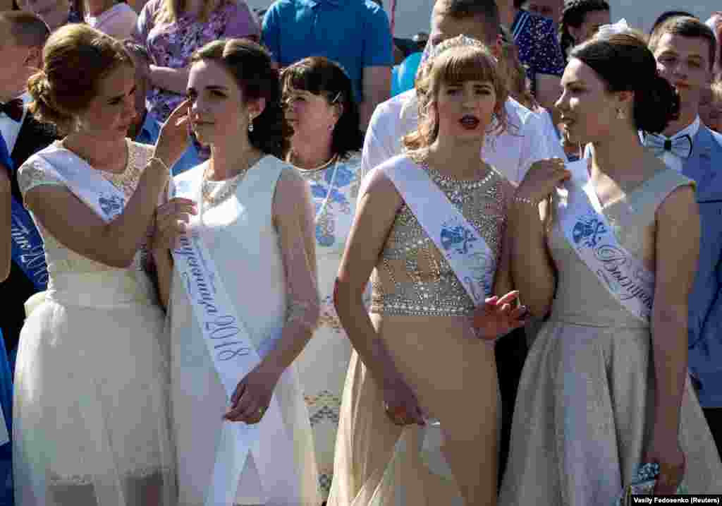 School graduates attend a farewell party on the main square in the town of Dyatlovo, Belarus. (Reuters/Vasily Fedosenko)