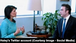 NY -- United States Ambassador to the United Nations Nikki Haley meeting with Babak Namazi, whose father and brother are imprisoned in Iran, on Thursday June 15, 2017.