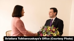 Сьвятлана Ціханоўская і міністар замежных спраў Чэхіі Пэтр Мацінка. Прага, 10 чэрвеня 2026 году