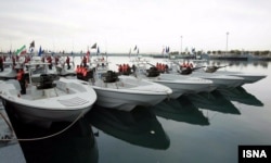 Screen Grab From video showing Iranian speed boats during a March 2016 ceremony