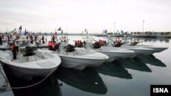 Screen Grab From video showing Iranian speed boats during a March 2016 ceremony