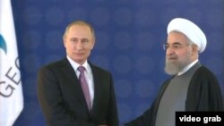 Уладзімер Пуцін і аятала Алі Хамэнэі на сустрэчы ў Тэгеране.