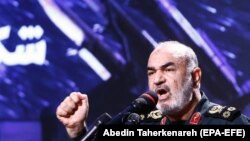 Iran's Revolutionary Guard Corps (IRGC) chief commander Hossein Salami speaks during a ceremony at the Tehran's defense museum, September 21, 2019