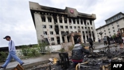 The destroyed headquarters of the ruling Mongolian People's Revolutionary Party in Ulan Bator