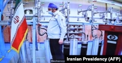 An engineer inside Iran's Natanz uranium enrichment plant during a ceremony to mark Iran's National Nuclear Technology Day on April 10.