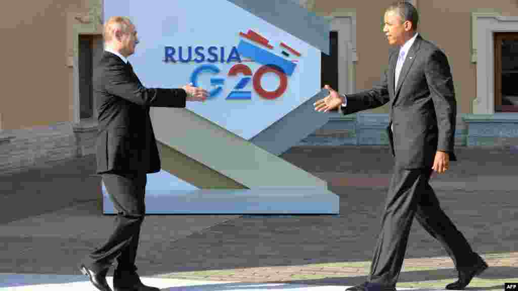 Ruski predsjednik Vladimir Putin (L) i američki predsjednik Barack Obama, St. Petersburg, 5. septembar 2013. Foto: AFP / Yuri Kadobnov